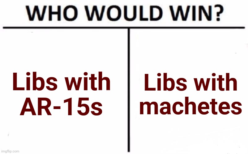 Who Would Win? Meme | Libs with
AR-15s Libs with
machetes | image tagged in memes,who would win | made w/ Imgflip meme maker