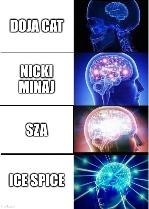 Expanding Brain Meme | DOJA CAT; NICKI MINAJ; SZA; ICE SPICE | image tagged in memes,expanding brain | made w/ Imgflip meme maker