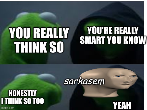 rizzard of oz | YOU'RE REALLY SMART YOU KNOW; YOU REALLY THINK SO; sarkasem; HONESTLY I THINK SO TOO; YEAH | image tagged in damn | made w/ Imgflip meme maker