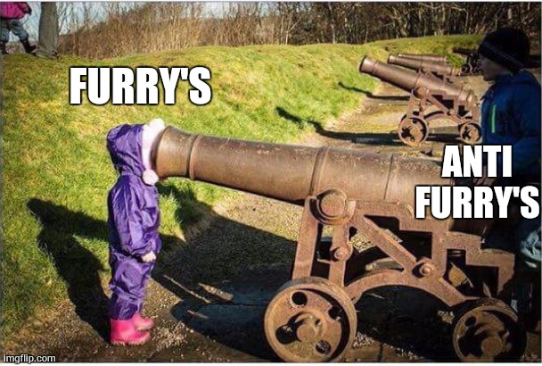 Girl Face In Cannon | FURRY'S ANTI FURRY'S | image tagged in girl face in cannon | made w/ Imgflip meme maker