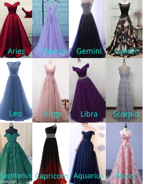 Prom based on your Zodiac Signs! | image tagged in zodiac signs | made w/ Imgflip meme maker