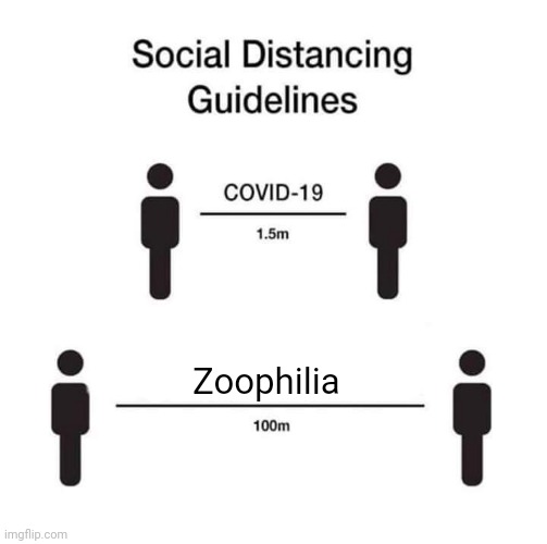 Zoophilia | Zoophilia | image tagged in social distancing guidelines,zoophilia,zoophile,zoophiles,memes,anti-zoophile meme | made w/ Imgflip meme maker