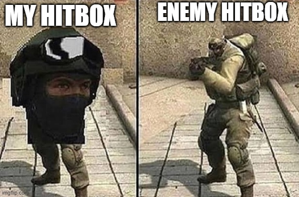 my hitbox vs enemy hitbox | ENEMY HITBOX; MY HITBOX | image tagged in gaming | made w/ Imgflip meme maker