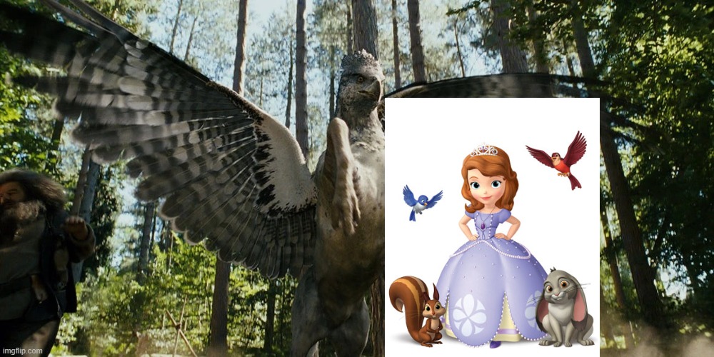 Buckbeak attacking Sofia The First | image tagged in buckbeak attacking draco malfoy | made w/ Imgflip meme maker