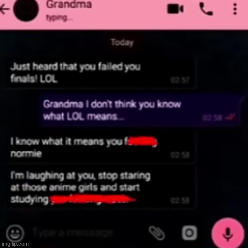 imagine if this happened to you | image tagged in grandma,roasted,anime girl | made w/ Imgflip meme maker