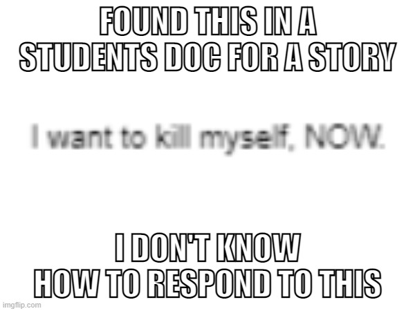 Man wants to die. | FOUND THIS IN A STUDENTS DOC FOR A STORY; I DON'T KNOW HOW TO RESPOND TO THIS | image tagged in memes | made w/ Imgflip meme maker