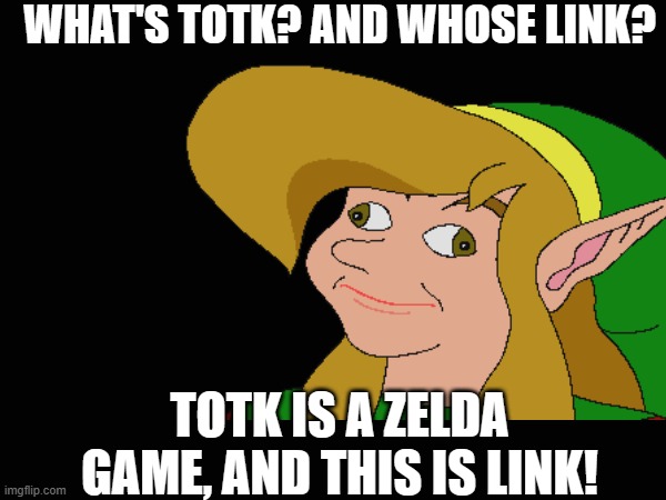 WHAT'S TOTK? AND WHOSE LINK? TOTK IS A ZELDA GAME, AND THIS IS LINK! | made w/ Imgflip meme maker