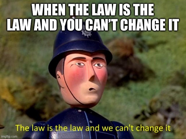 The law is the law and we can't change it | WHEN THE LAW IS THE LAW AND YOU CAN’T CHANGE IT | image tagged in the law is the law and we can't change it,it is what it is | made w/ Imgflip meme maker