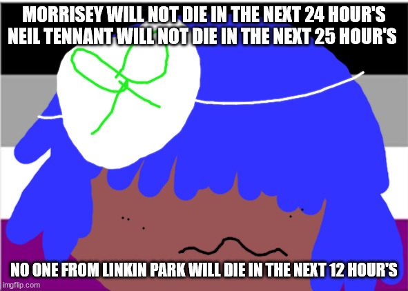 Elton John will not die tomorrow | MORRISEY WILL NOT DIE IN THE NEXT 24 HOUR'S NEIL TENNANT WILL NOT DIE IN THE NEXT 25 HOUR'S; NO ONE FROM LINKIN PARK WILL DIE IN THE NEXT 12 HOUR'S | image tagged in brian may will not pass away | made w/ Imgflip meme maker