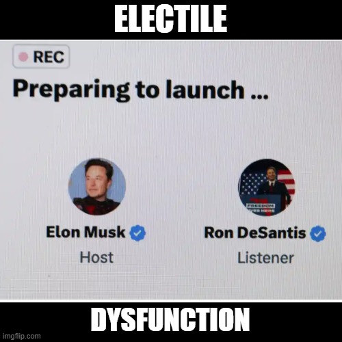 ELECTILE; DYSFUNCTION | image tagged in desantis,musk,president,election,twitter | made w/ Imgflip meme maker