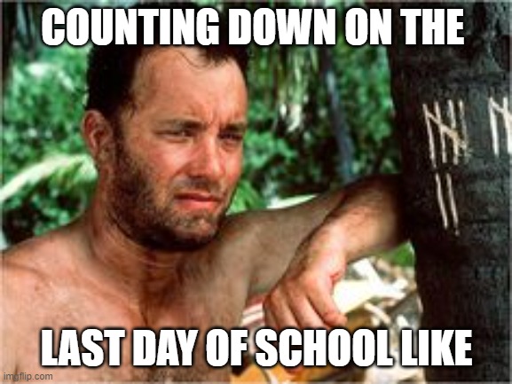 Last day of school | COUNTING DOWN ON THE; LAST DAY OF SCHOOL LIKE | image tagged in cast away | made w/ Imgflip meme maker