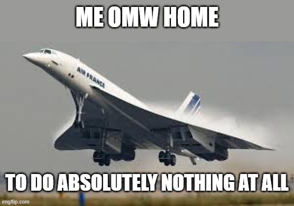 How does the auto-color work so well here? | ME OMW HOME; TO DO ABSOLUTELY NOTHING AT ALL | image tagged in sus concorde,memes,concorde,fast plane | made w/ Imgflip meme maker