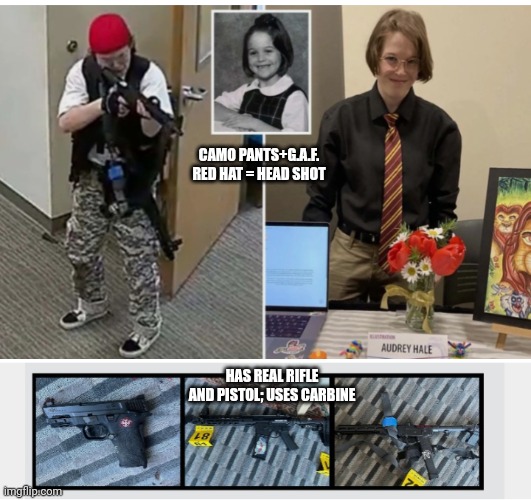 Mashed | CAMO PANTS+G.A.F. RED HAT = HEAD SHOT; HAS REAL RIFLE AND PISTOL; USES CARBINE | image tagged in shooter | made w/ Imgflip meme maker