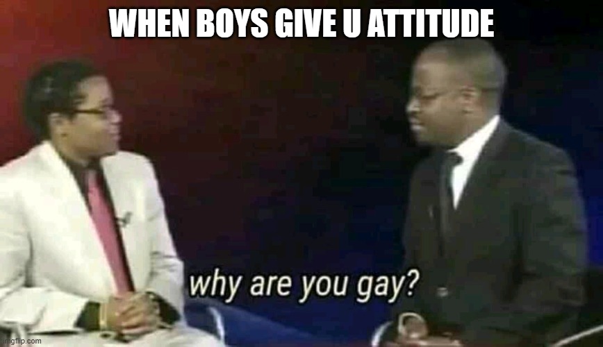 Why are you gay? | WHEN BOYS GIVE U ATTITUDE | image tagged in why are you gay | made w/ Imgflip meme maker