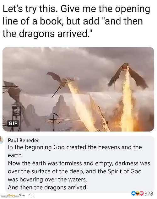 image tagged in funny,meme comments,the bible,dragons | made w/ Imgflip meme maker