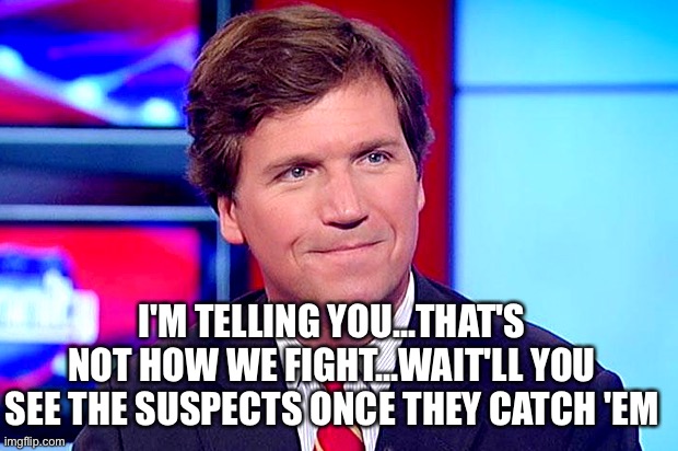 Anne Arundel - traumatized gf sez 3 teens, 2 men; police say 4 men in 20s & 30s | I'M TELLING YOU...THAT'S NOT HOW WE FIGHT...WAIT'LL YOU SEE THE SUSPECTS ONCE THEY CATCH 'EM | image tagged in based tucker carlson | made w/ Imgflip meme maker