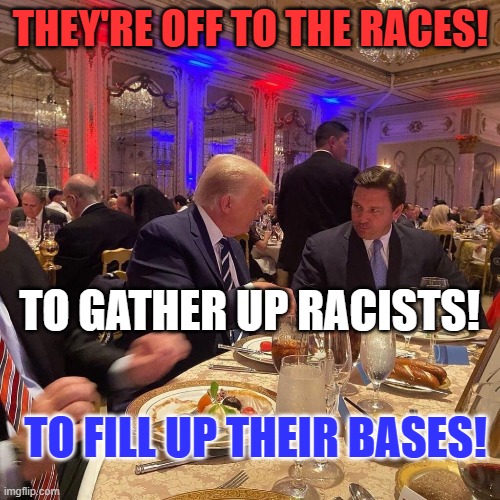 There's no "Rhyme nor Reason," for Moderate GOPers to vote for either of them. | THEY'RE OFF TO THE RACES! TO GATHER UP RACISTS! TO FILL UP THEIR BASES! | image tagged in politics | made w/ Imgflip meme maker