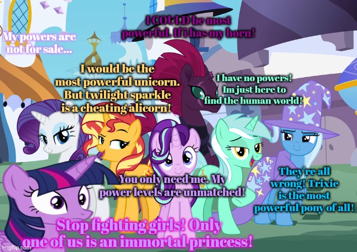 My powers are not for sale... They're all wrong! Trixie is the most powerful pony of all! I would be the most powerful unicorn. But twilight | made w/ Imgflip meme maker