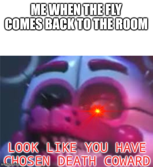 Fnaf | ME WHEN THE FLY COMES BACK TO THE ROOM; LOOK LIKE YOU HAVE CHOSEN DEATH COWARD | image tagged in fnaf | made w/ Imgflip meme maker