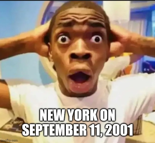 Surprised Black Guy | NEW YORK ON SEPTEMBER 11, 2001 | image tagged in surprised black guy | made w/ Imgflip meme maker