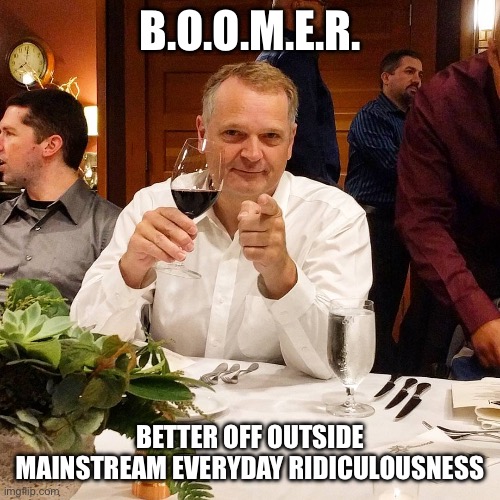 Boomers | B.O.O.M.E.R. BETTER OFF OUTSIDE MAINSTREAM EVERYDAY RIDICULOUSNESS | image tagged in ridiculously photogenic middle-aged guy,millennials,gen z,ignorant,fools | made w/ Imgflip meme maker