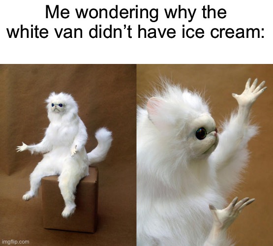 Title | Me wondering why the white van didn’t have ice cream: | image tagged in memes,persian cat room guardian,funny | made w/ Imgflip meme maker