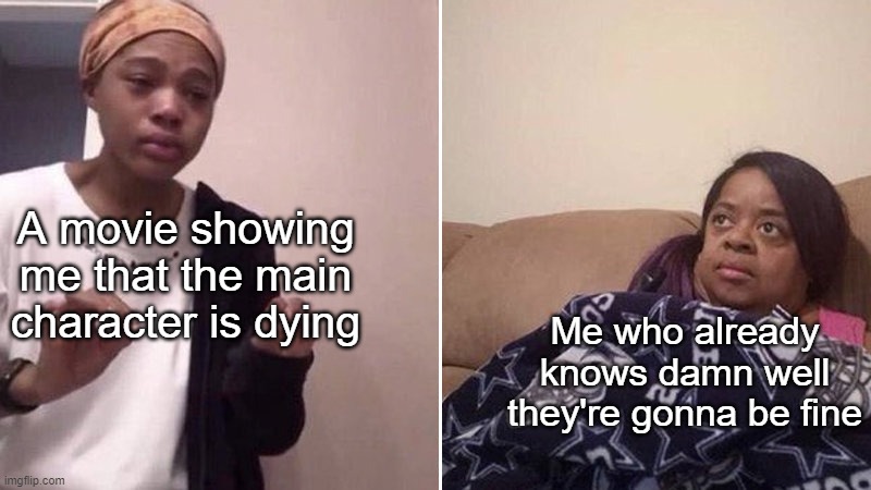 Ok, get to the point | A movie showing me that the main character is dying; Me who already knows damn well they're gonna be fine | image tagged in me explaining to my mom,funny,relatable | made w/ Imgflip meme maker