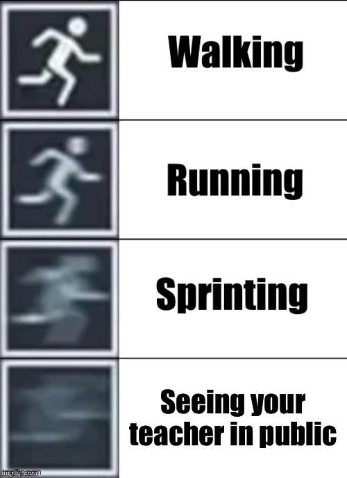 Speed | Seeing your teacher in public | image tagged in very fast,fast,teacher,public,funny,fun | made w/ Imgflip meme maker