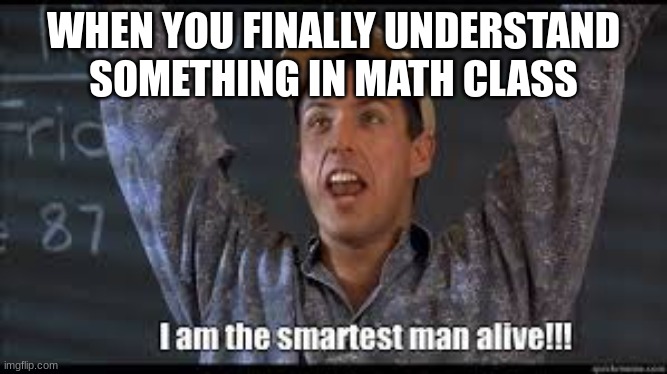 Dumb math meme I made in 2 seconds | WHEN YOU FINALLY UNDERSTAND SOMETHING IN MATH CLASS | image tagged in i am the smartest man alive | made w/ Imgflip meme maker