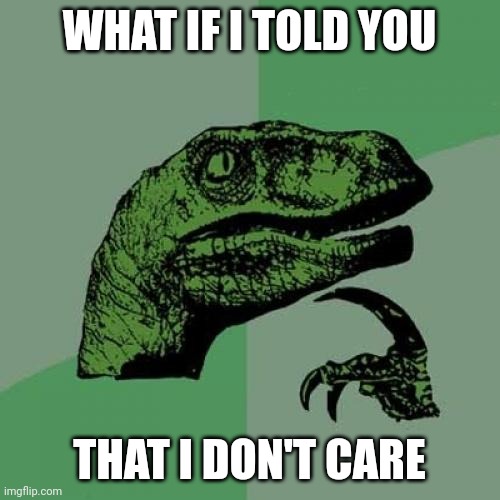 Many people need this | WHAT IF I TOLD YOU; THAT I DON'T CARE | image tagged in memes,philosoraptor | made w/ Imgflip meme maker