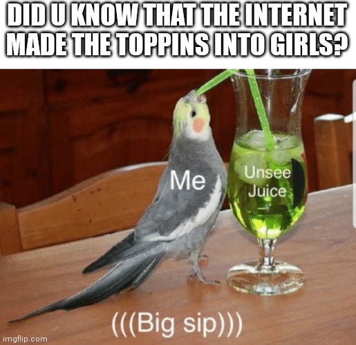 Mr. Brest | DID U KNOW THAT THE INTERNET MADE THE TOPPINS INTO GIRLS? | image tagged in unsee juice,memes,pizza tower | made w/ Imgflip meme maker