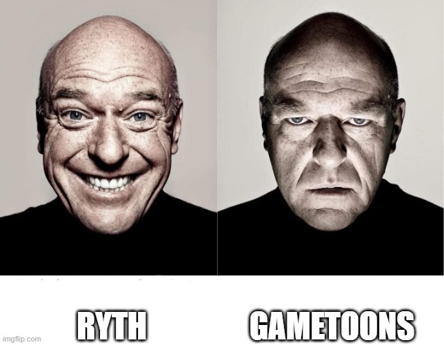 i want to die | RYTH; GAMETOONS | image tagged in breaking bad smile frown | made w/ Imgflip meme maker