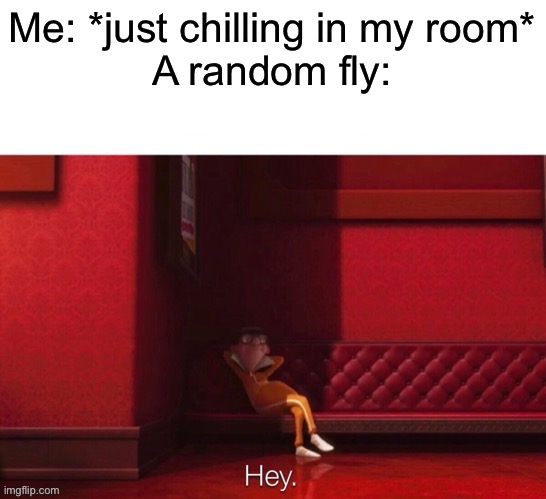 A fly is annoying me as I type this title. | Me: *just chilling in my room*
A random fly: | image tagged in vector hey,memes,relatable | made w/ Imgflip meme maker