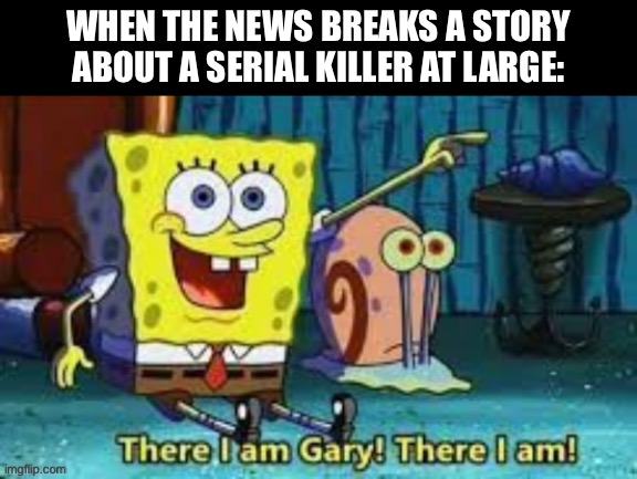 Fame | WHEN THE NEWS BREAKS A STORY ABOUT A SERIAL KILLER AT LARGE: | image tagged in there i am gary,fame,serial killer | made w/ Imgflip meme maker