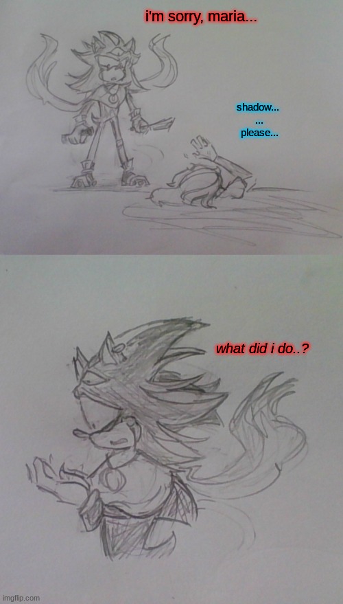 okay it's done (this is edgier than the  very game it's based off of :skull:) | i'm sorry, maria... shadow... 
...
please... what did i do..? | image tagged in this is for an au i have | made w/ Imgflip meme maker