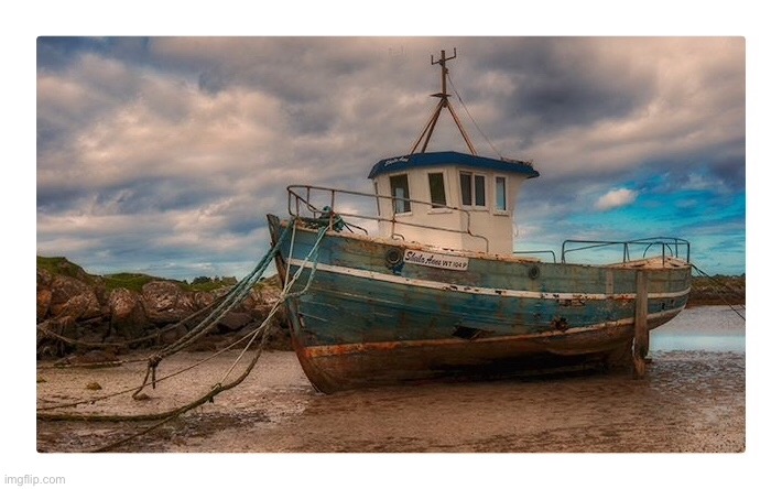 Fishing Boat | image tagged in boat,tied up,on shore,south west donegal,ireland | made w/ Imgflip meme maker
