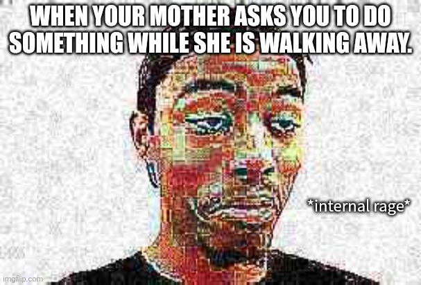 my mother was talked ng to another person and i just heard my name and when i asked what she needed she wouldn't respond. | WHEN YOUR MOTHER ASKS YOU TO DO SOMETHING WHILE SHE IS WALKING AWAY. | image tagged in caleb city internal rage | made w/ Imgflip meme maker