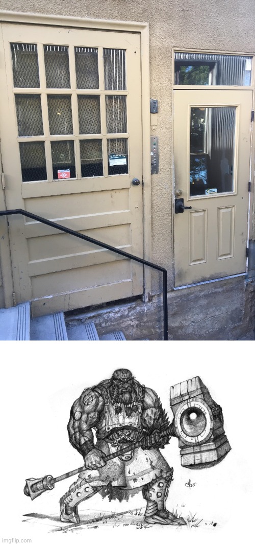One of the doors being blocked | image tagged in troll smasher,you had one job,memes,doors,door,building | made w/ Imgflip meme maker