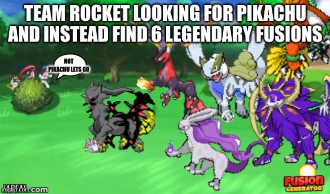 looking for Pikachu, not legendary fusions | image tagged in pokemon,team rocket | made w/ Imgflip meme maker