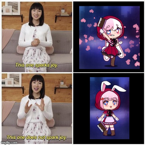 i tried to do her in my style and... well, see for yourself lmao | image tagged in marie kondo spark joy | made w/ Imgflip meme maker