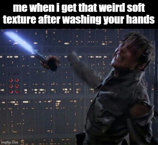 idk why i just hate it | me when i get that weird soft texture after washing your hands | image tagged in star wars cut hand | made w/ Imgflip meme maker