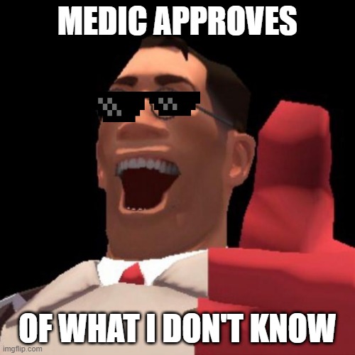 TF2 Medic | MEDIC APPROVES; OF WHAT I DON'T KNOW | image tagged in tf2 medic | made w/ Imgflip meme maker
