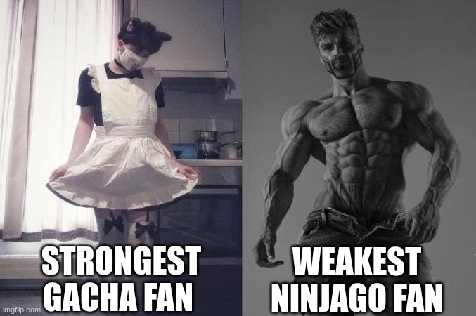 STRONGEST GACHA FAN WEAKEST NINJAGO FAN | image tagged in strongest fan vs weakest fan,gacha life,ninjago | made w/ Imgflip meme maker