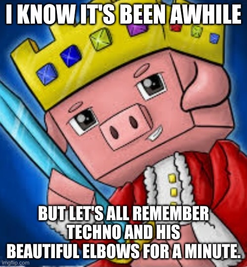 RIP Technoblade | I KNOW IT'S BEEN AWHILE; BUT LET'S ALL REMEMBER TECHNO AND HIS BEAUTIFUL ELBOWS FOR A MINUTE. | image tagged in technoblade's channel icon,rip,f in the chat,elbows | made w/ Imgflip meme maker