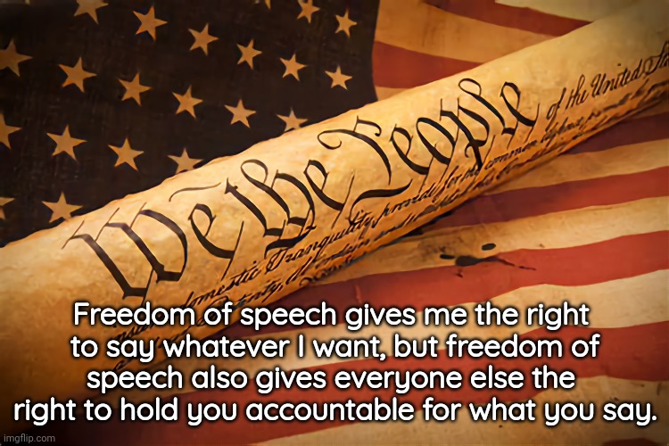 Freedom of Speech | Freedom of speech gives me the right 
to say whatever I want, but freedom of
speech also gives everyone else the 
right to hold you accountable for what you say. | image tagged in slander | made w/ Imgflip meme maker