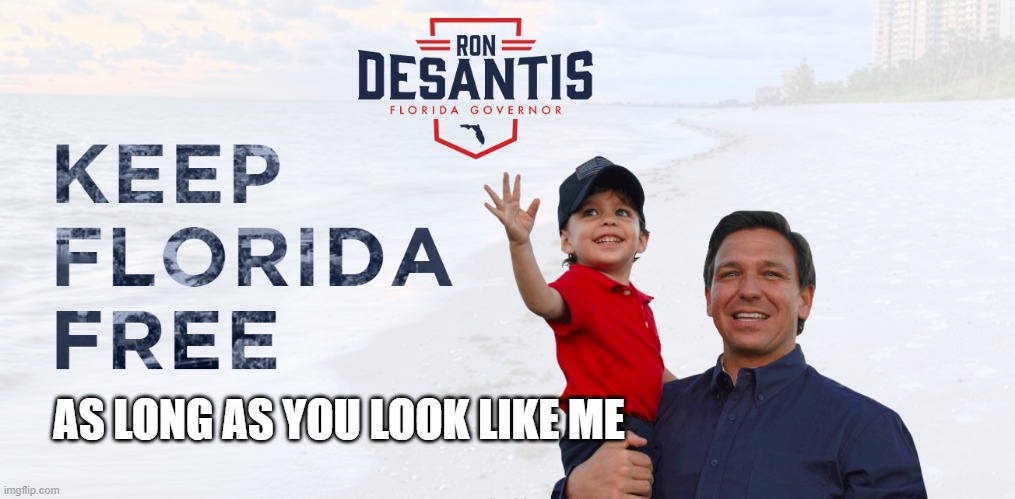 What Freedom looks like in Desantistan | AS LONG AS YOU LOOK LIKE ME | image tagged in gop,lgbtq,latino,freedom | made w/ Imgflip meme maker