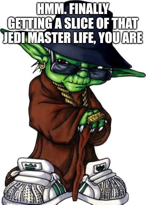 Mucho texto | HMM. FINALLY GETTING A SLICE OF THAT JEDI MASTER LIFE, YOU ARE | image tagged in mucho texto | made w/ Imgflip meme maker