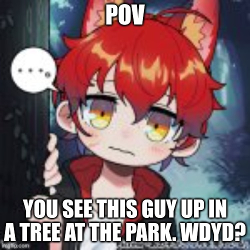 Any RP/No hurting or killing him | POV; YOU SEE THIS GUY UP IN A TREE AT THE PARK. WDYD? | image tagged in roleplay,sorry for being gone,you probably dont care | made w/ Imgflip meme maker