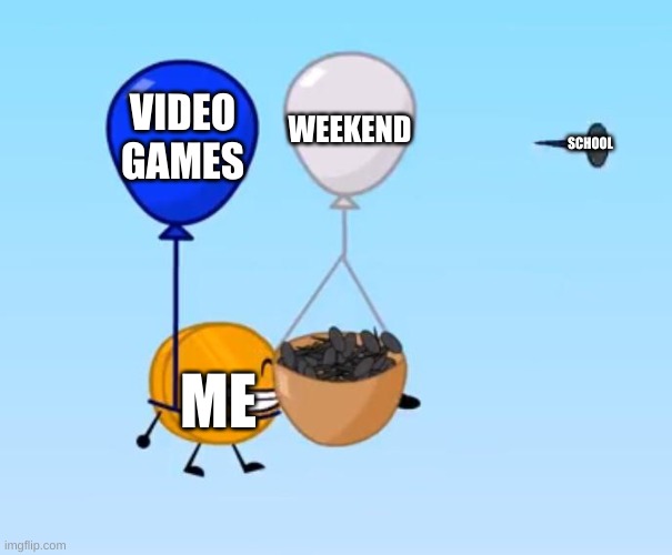 This will protect me! POP! | VIDEO GAMES; WEEKEND; SCHOOL; ME | image tagged in this will protect me pop | made w/ Imgflip meme maker