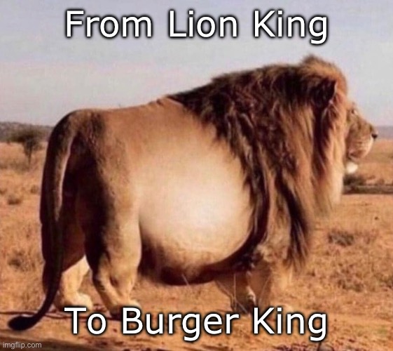 Whopper | From Lion King; To Burger King | image tagged in lion,fat | made w/ Imgflip meme maker
